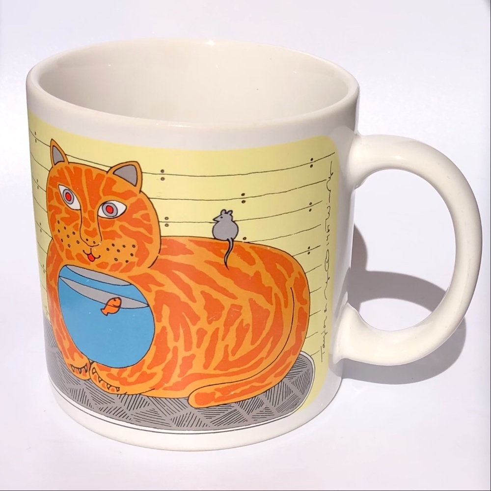 Taylor & Ng Coffee Mug Kitty Katfish Cat Goldfish Tank Vintage Made In Japan
